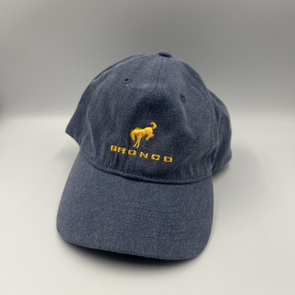 Ford Bronco Hat Cap Heather Blue Denim with Leather Adjustable Strap Back